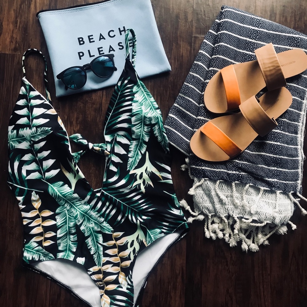 Palm Print One piece swimsuit . Never worn.